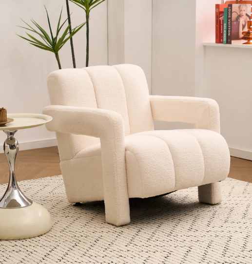 Upholstered teddy tufted armchair